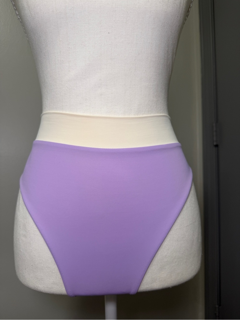 Colorblock High-Waist Bikini Bottoms — Lavender & Cream
